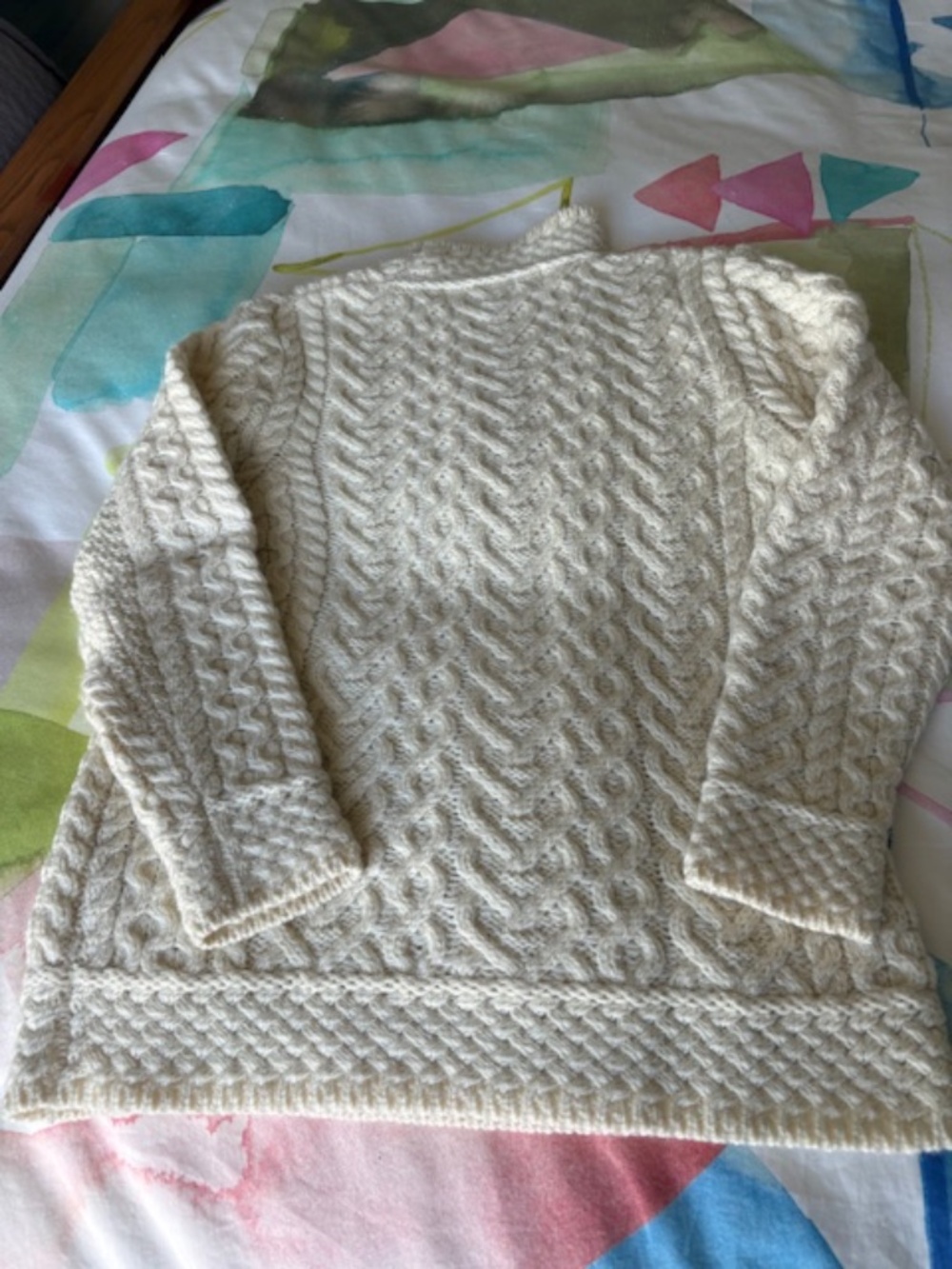 ARAN MOR Women's sz S Irish cable knit sweater polo neck natural white - Picture 6 of 14